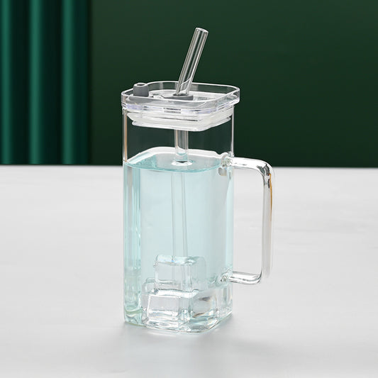 Transparent Glass Cup With Straw
