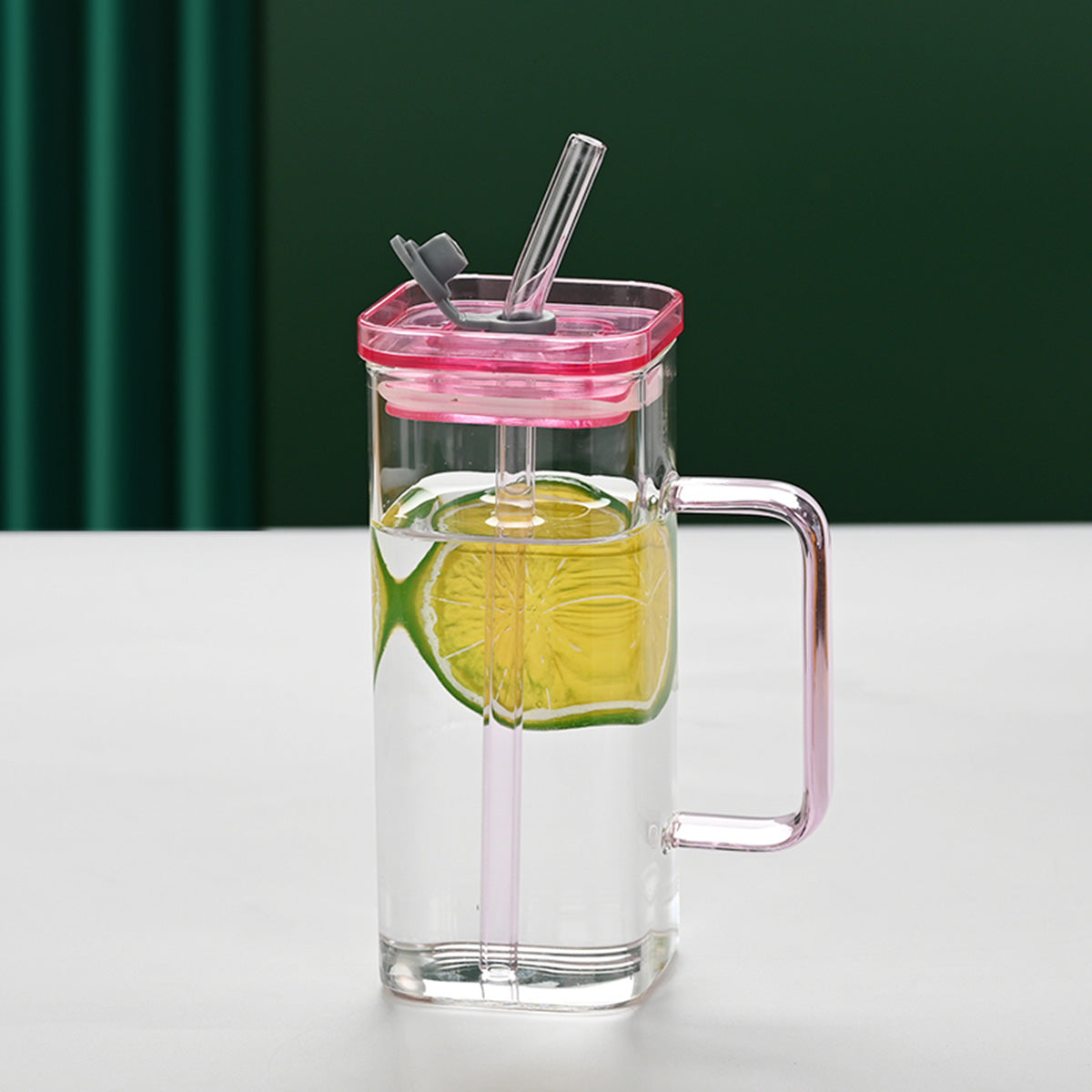 Transparent Glass Cup With Straw