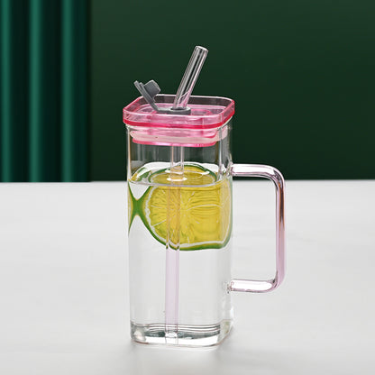 Transparent Glass Cup With Straw