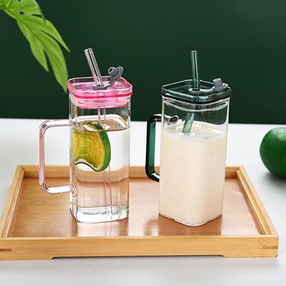 Transparent Glass Cup With Straw