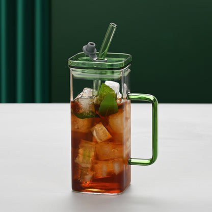 Transparent Glass Cup With Straw