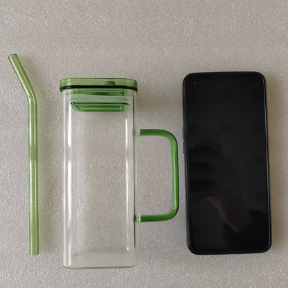 Transparent Glass Cup With Straw
