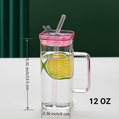 Transparent Glass Cup With Straw