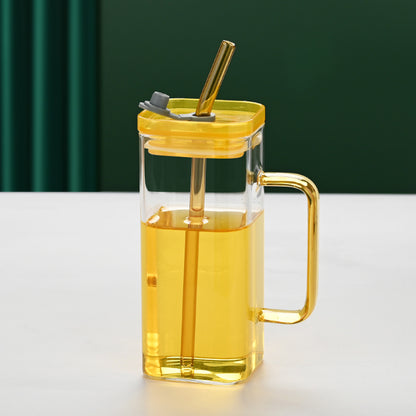 Transparent Glass Cup With Straw